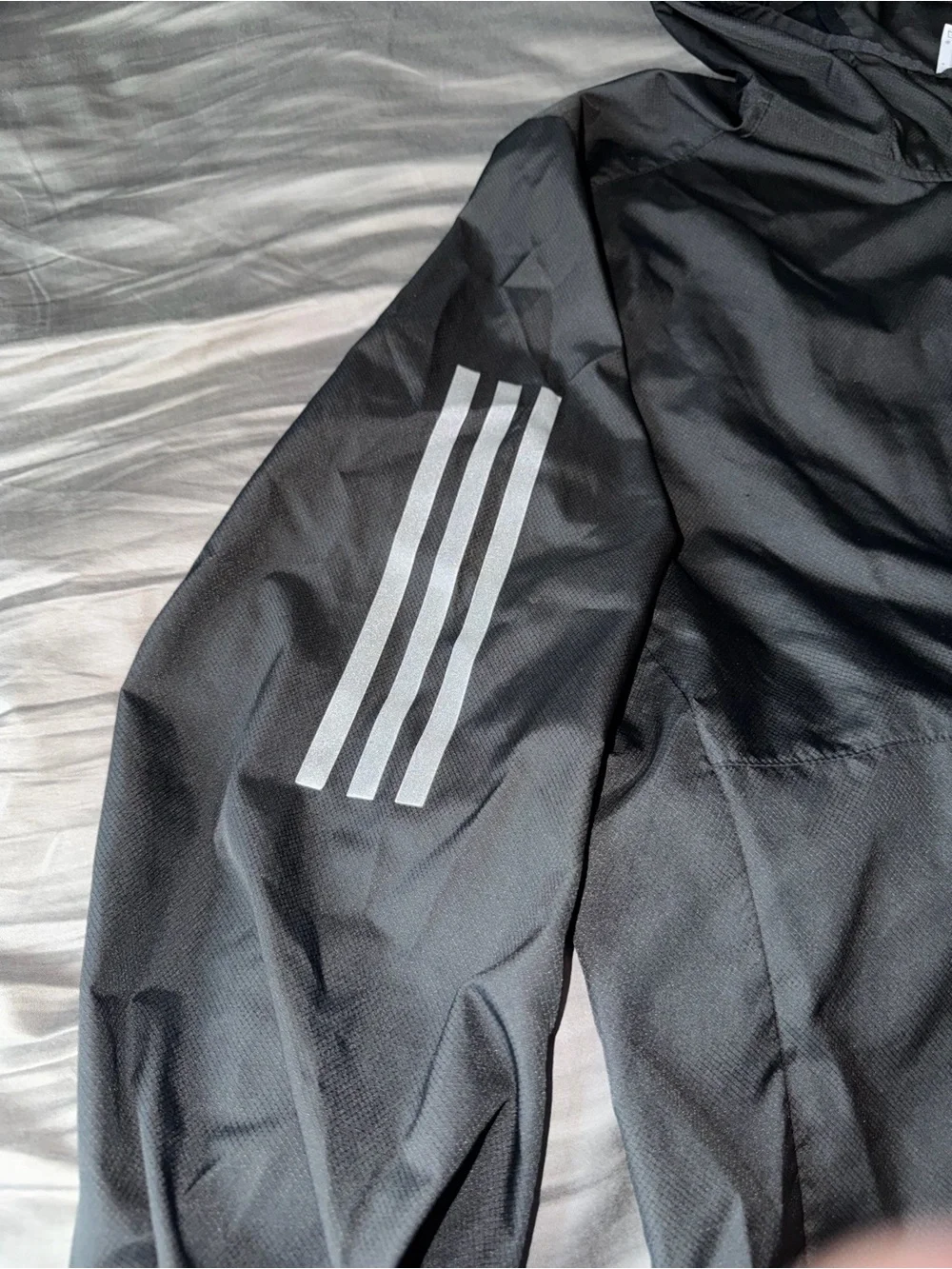 adidas Black Hooded Windbreaker Jacket with Reflective Stripes